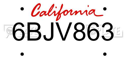 6BJV863 California License Plate
