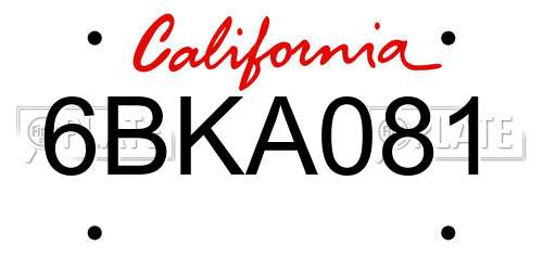 6BKA081 California License Plate