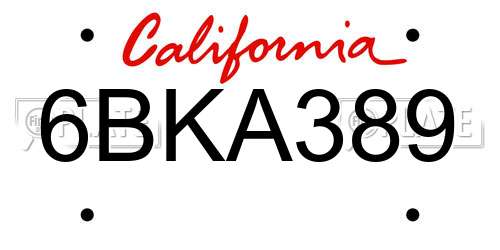 6BKA389 California License Plate