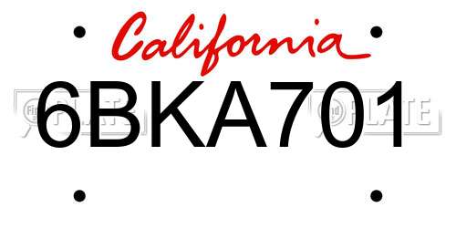6BKA701 California License Plate