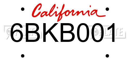6BKB001 California License Plate