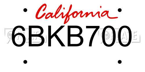6BKB700 California License Plate