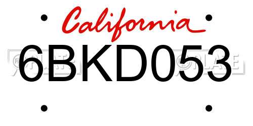 6BKD053 California License Plate