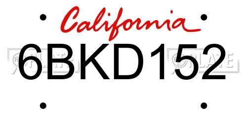 6BKD152 California License Plate