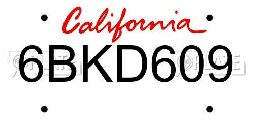 6BKD609 California License Plate