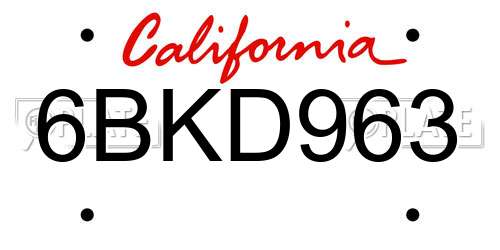 6BKD963 California License Plate