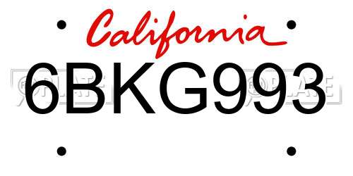 6BKG993 California License Plate