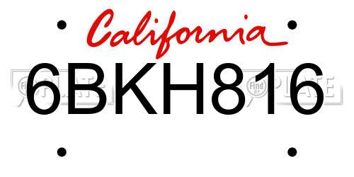 6BKH816 California License Plate