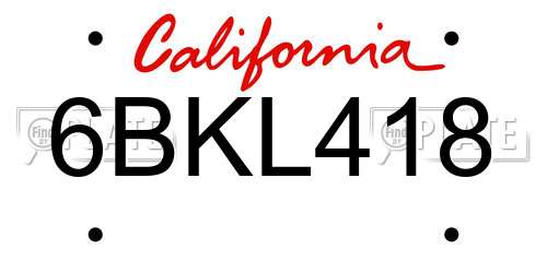 6BKL418 California License Plate