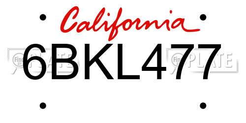 6BKL477 California License Plate