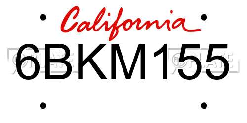 6BKM155 California License Plate