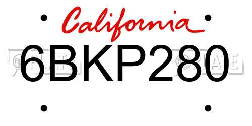 6BKP280 California License Plate