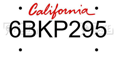 6BKP295 California License Plate