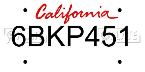 6BKP451 California License Plate