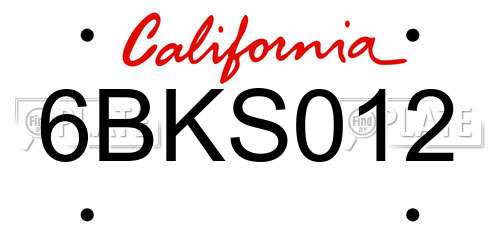 6BKS012 California License Plate