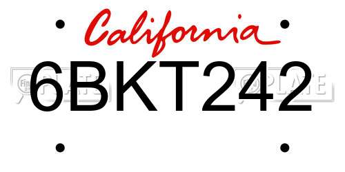 6BKT242 California License Plate