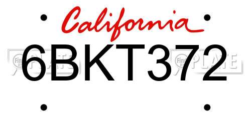 6BKT372 California License Plate