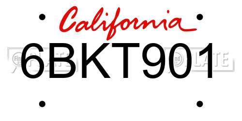 6BKT901 California License Plate