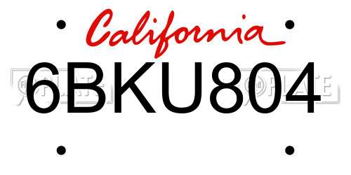 6BKU804 California License Plate