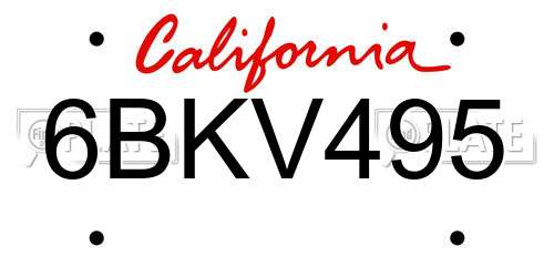 6BKV495 California License Plate