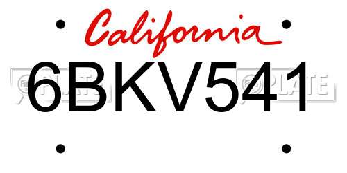 6BKV541 California License Plate