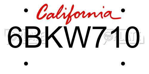 6BKW710 California License Plate