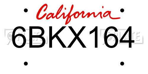 6BKX164 California License Plate