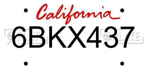 6BKX437 California License Plate