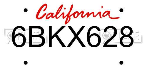 6BKX628 California License Plate