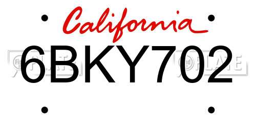 6BKY702 California License Plate