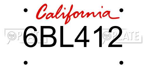 6BL412 California License Plate