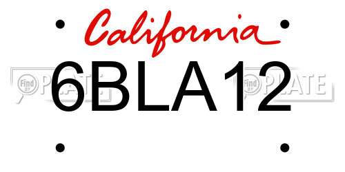 6BLA12 California License Plate