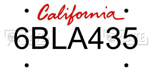 6BLA435 California License Plate