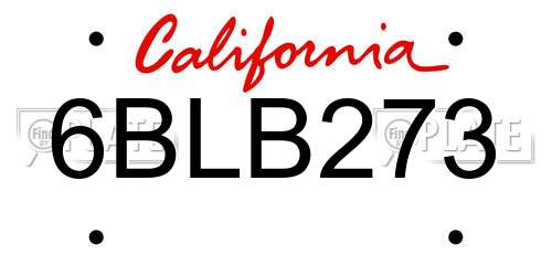 6BLB273 California License Plate