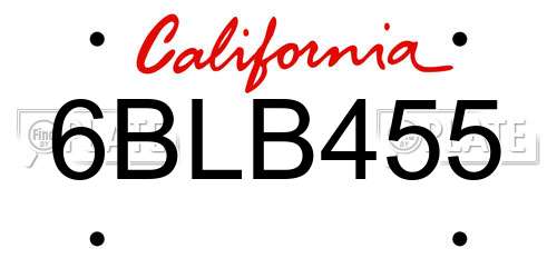 6BLB455 California License Plate