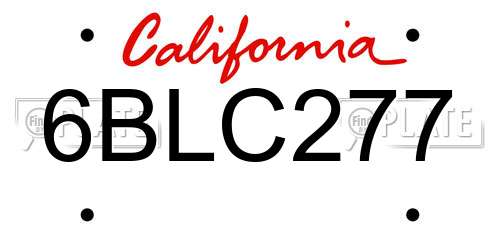 6BLC277 California License Plate
