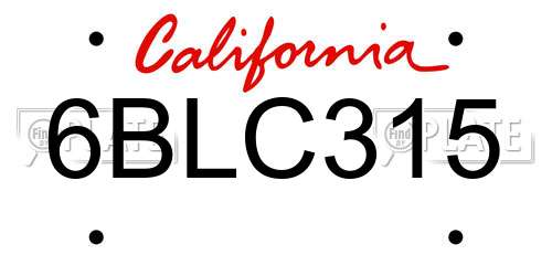 6BLC315 California License Plate