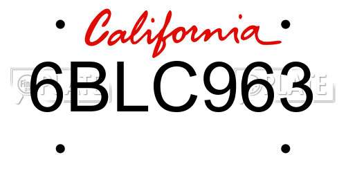 6BLC963 California License Plate