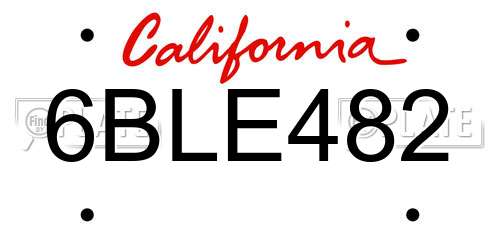6BLE482 California License Plate