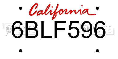6BLF596 California License Plate