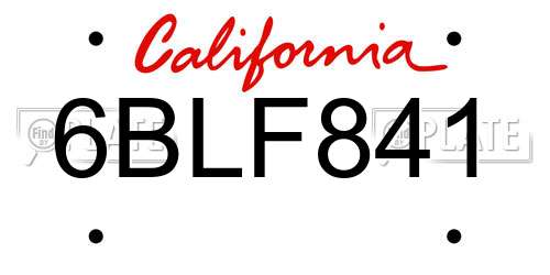 6BLF841 California License Plate