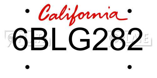 6BLG282 California License Plate