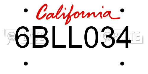6BLL034 California License Plate
