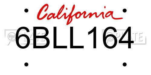 6BLL164 California License Plate