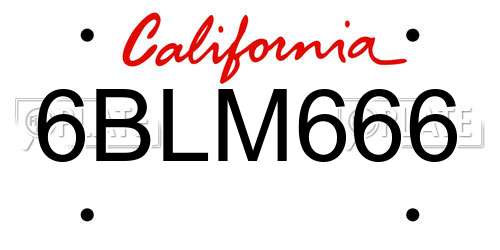 6BLM666 California License Plate