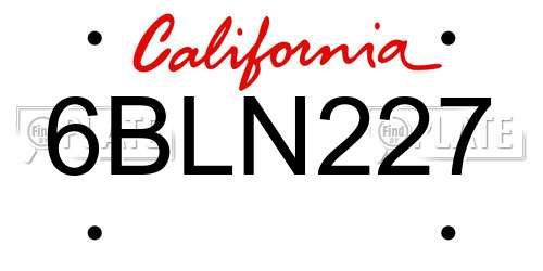 6BLN227 California License Plate