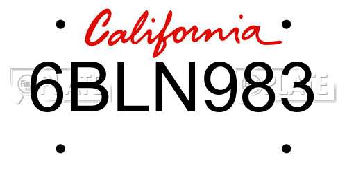 6BLN983 California License Plate