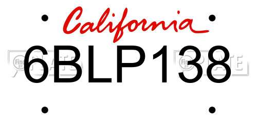 6BLP138 California License Plate