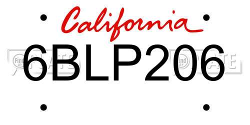 6BLP206 California License Plate