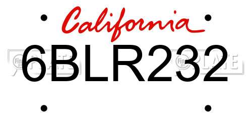 6BLR232 California License Plate